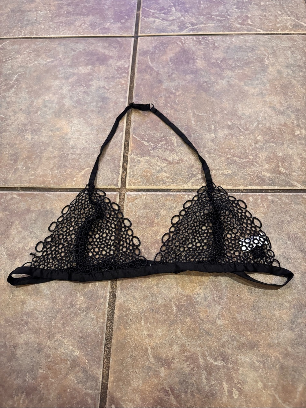 Frederick's of Hollywood Black Crochet Circle Triangle Bralette